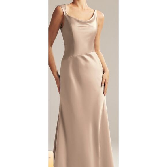AW BRIDAL 8 M taupe Meggie satin dress formal bridesmaid party maxi dress B126 - Picture 1 of 9